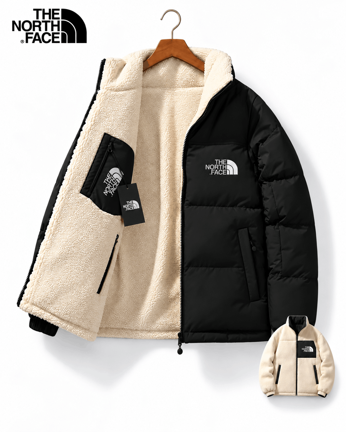 TNF® Vändbar Vinterjacka med Varmt Fleecefoder