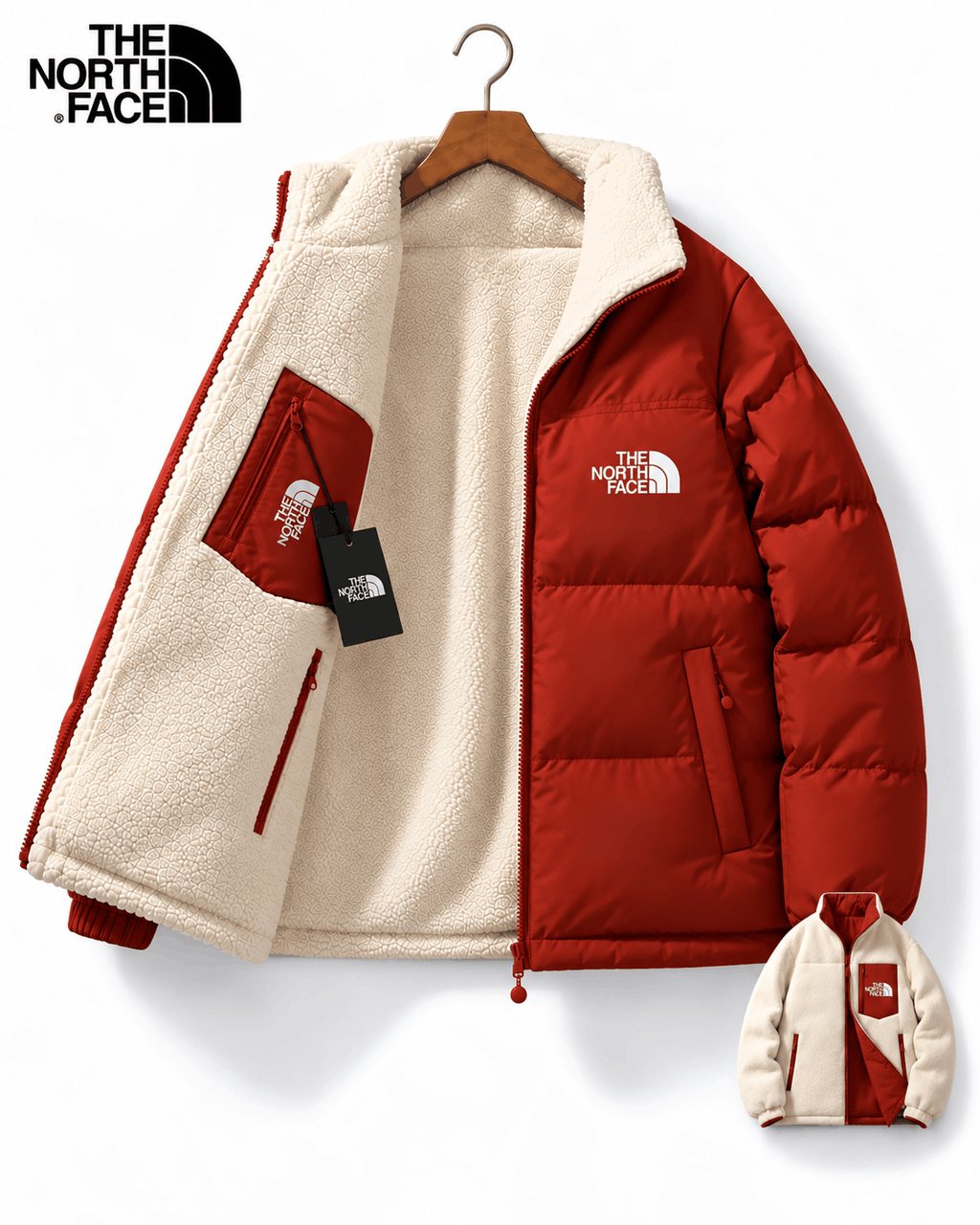 TNF® Vändbar Vinterjacka med Varmt Fleecefoder