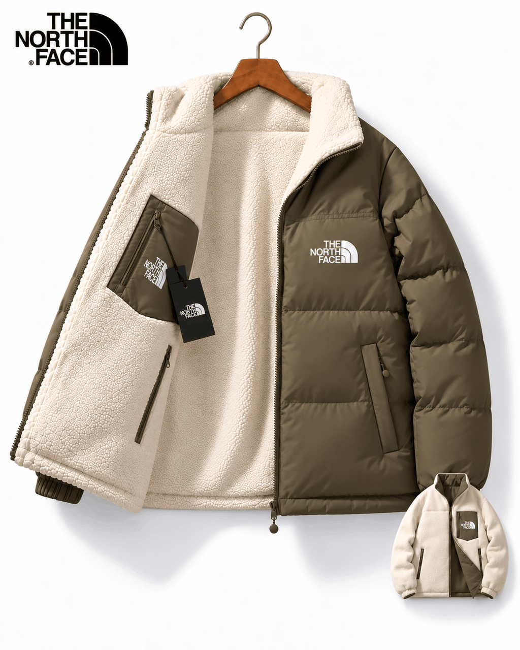 TNF® Vändbar Vinterjacka med Varmt Fleecefoder