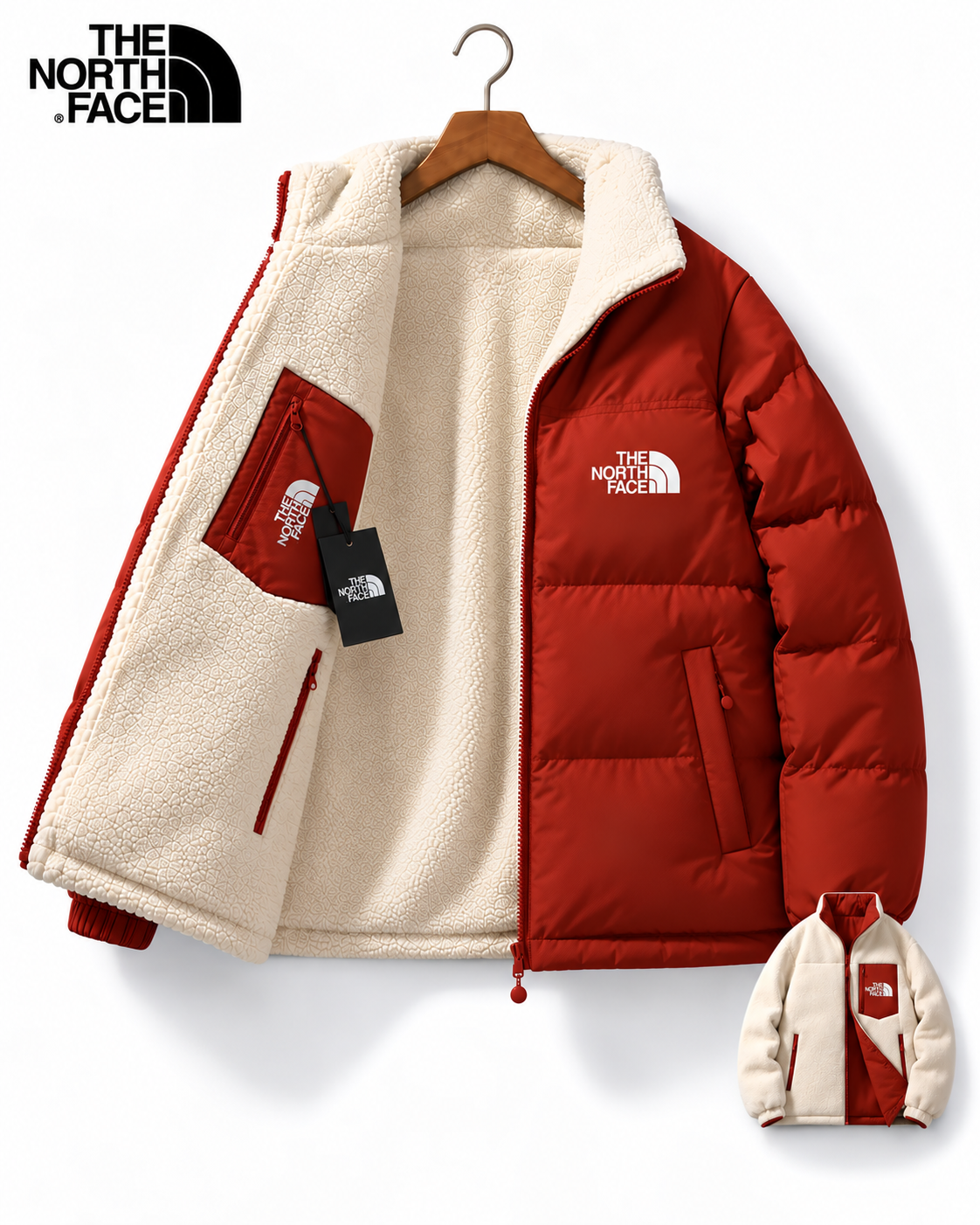 TNF® Vändbar Vinterjacka med Varmt Fleecefoder